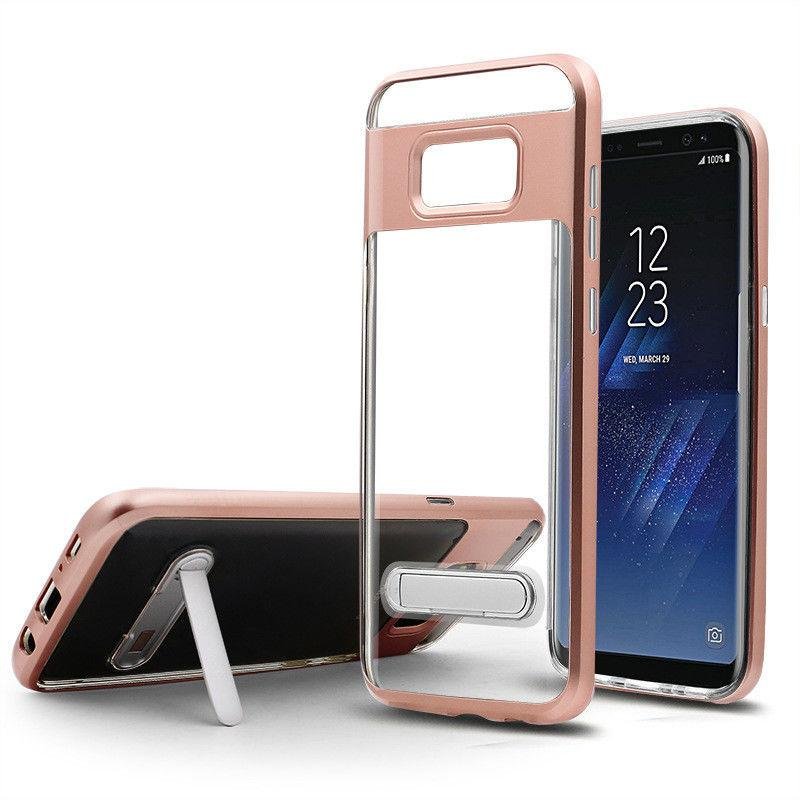 kickstand crystal transparent TPU PC hybrid phone case for samsung galaxy s8 2