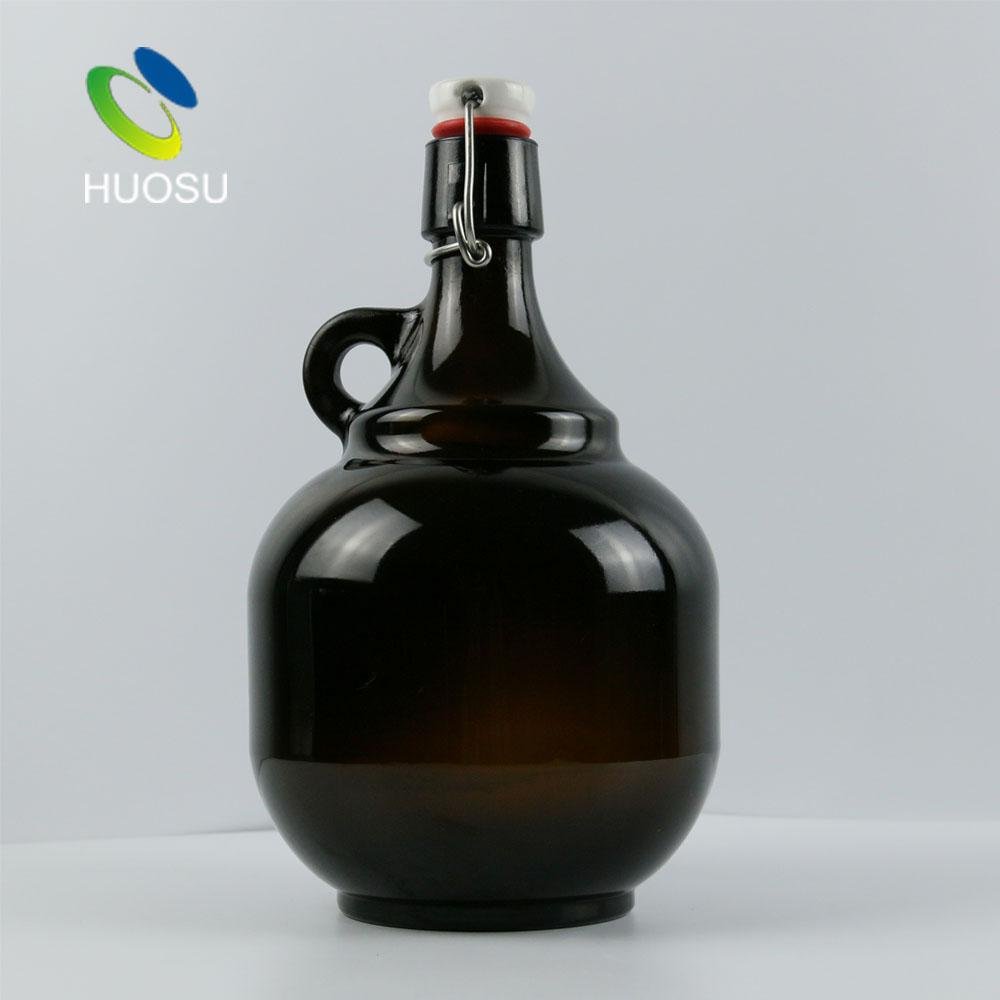 Huosu Containers 64oz Round Amber Glass Beer Growler Wholesale