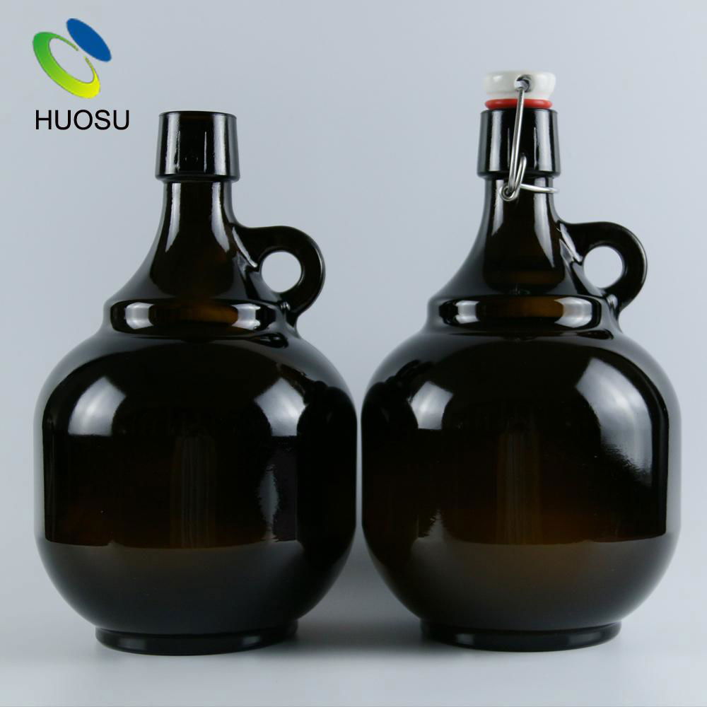 Huosu Containers 64oz Round Amber Glass Beer Growler Wholesale 3