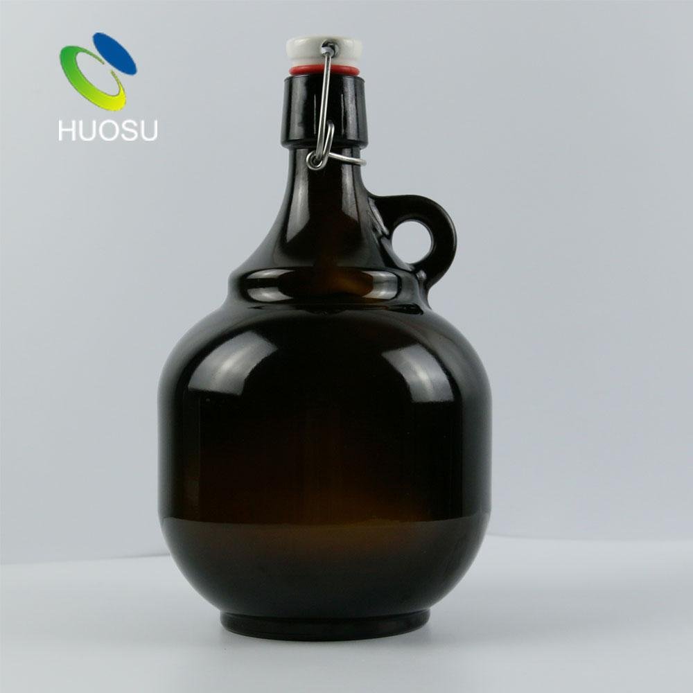 Huosu Containers 64oz Round Amber Glass Beer Growler Wholesale 4
