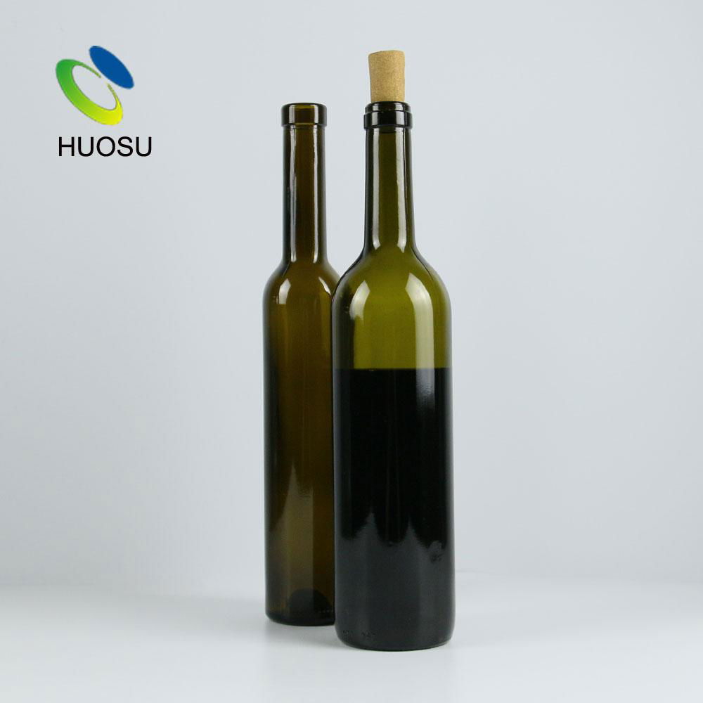 Huosu 375ml 700ml 750ml dark green glass wine bottles with cork lids