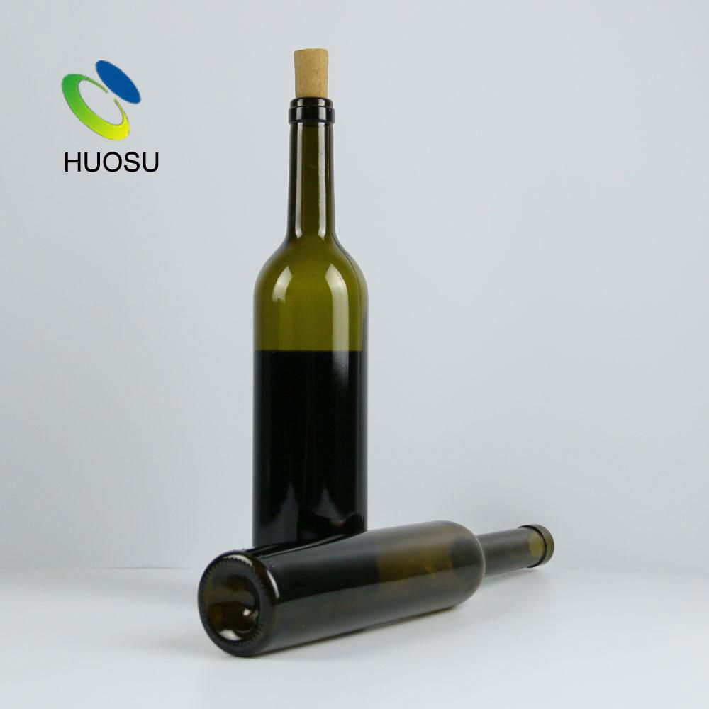 Huosu 375ml 700ml 750ml dark green glass wine bottles with cork lids 2
