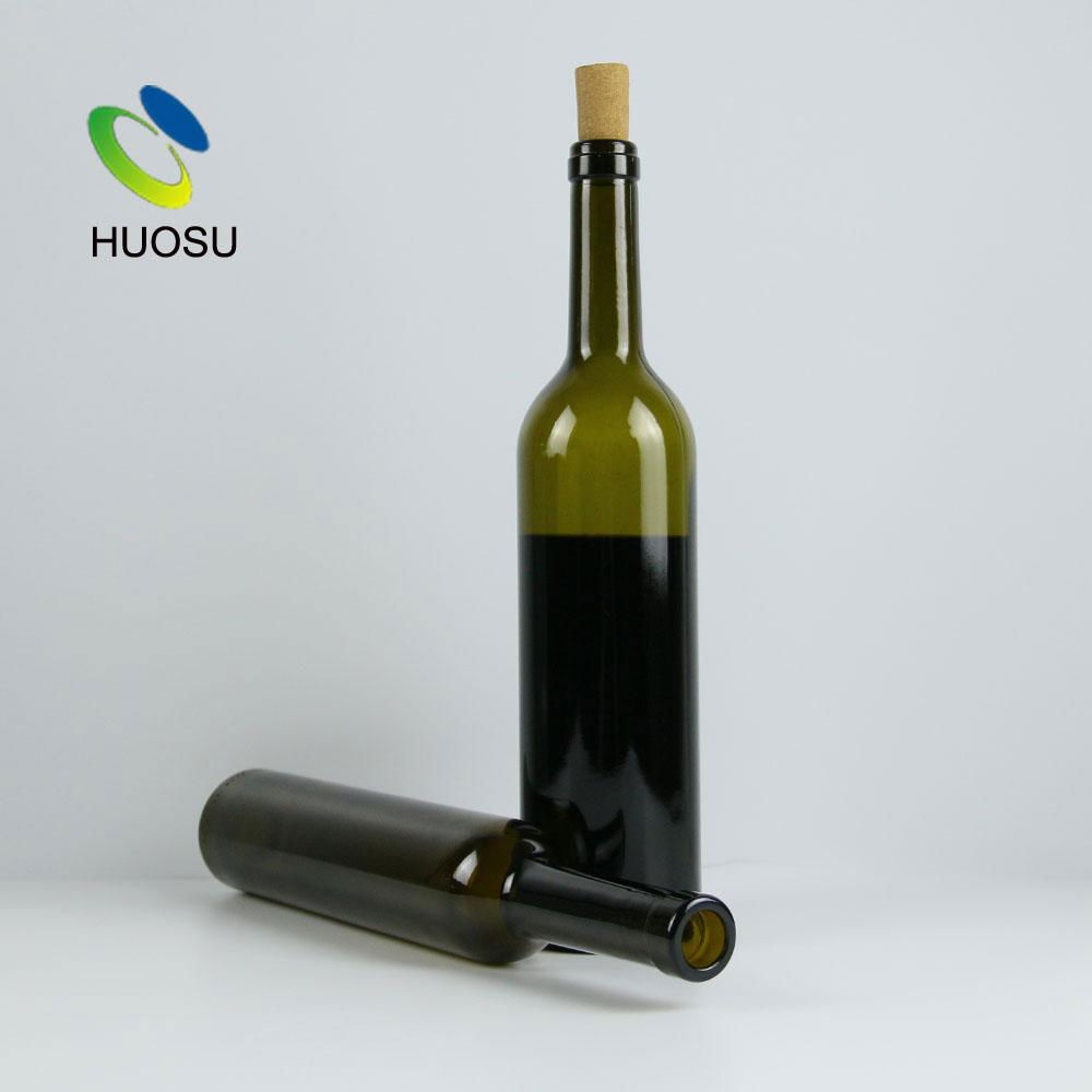Huosu 375ml 700ml 750ml dark green glass wine bottles with cork lids 4