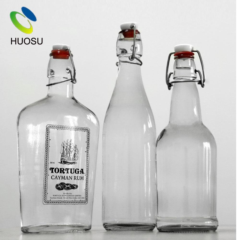 High Flint Production Line Sparkling 750ml Clear Beer Glass Growler With Flip To