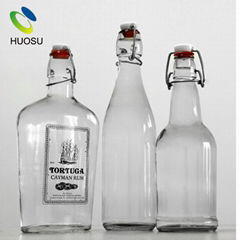 High Flint Production Line Sparkling 750ml Clear Beer Glass Growler With Flip To