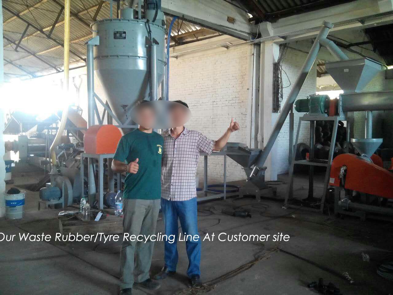 Waste tire recycling line with rubber cracker and crumbs mills Entire