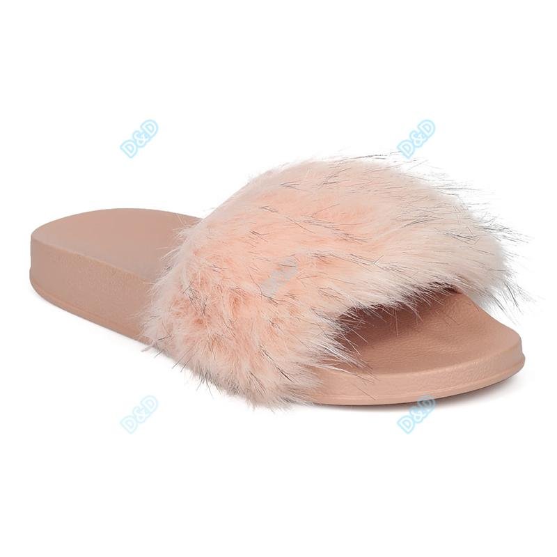 Latest design women faux fur slippers sandals