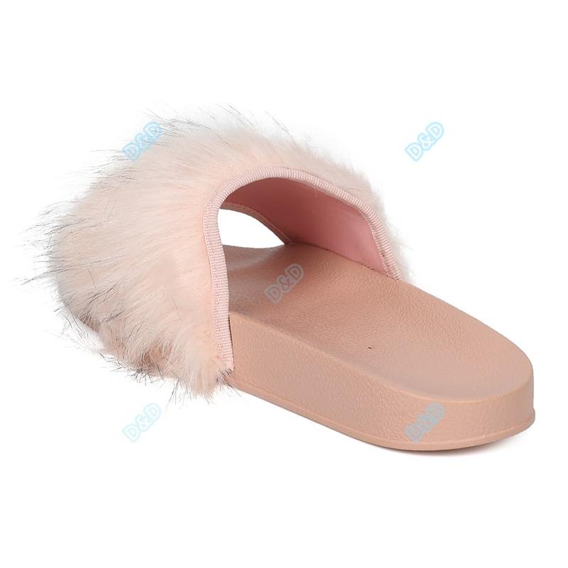 Latest design women faux fur slippers sandals 3