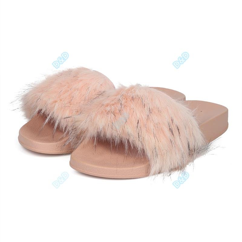 Latest design women faux fur slippers sandals 4