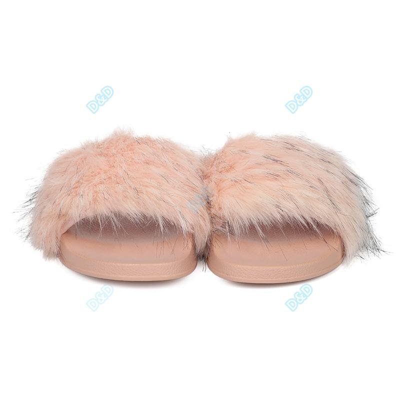 Latest design women faux fur slippers sandals 5