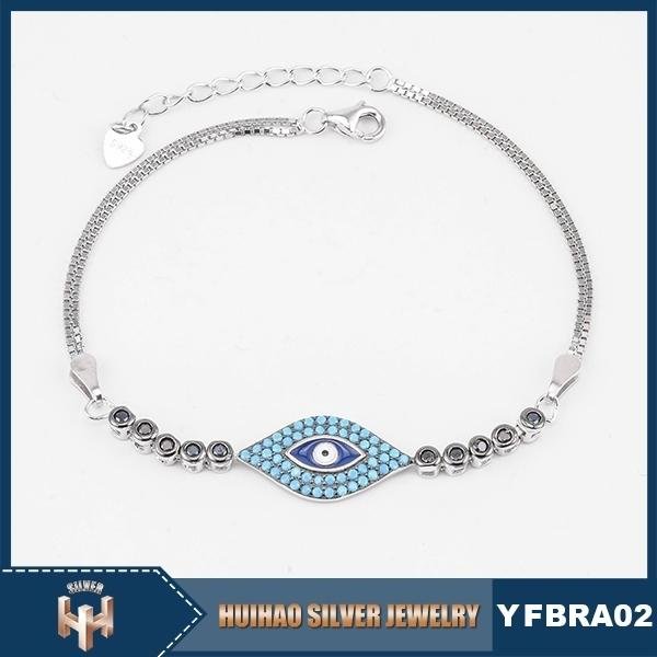 factory hot sale 925 Sterling Silver Blue Evil Eye Turkish Bracelet 3