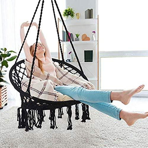 Amazon Hot Sale Outdoor Indoor Round Macrame Cotton Rope Hammock Swing Chair 4