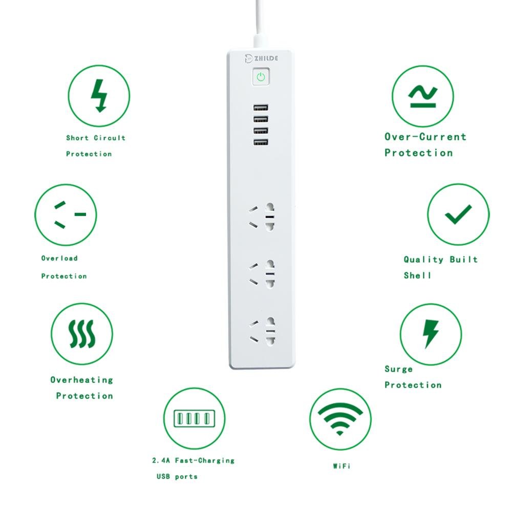CN smart surge protector 3 AC outlets power socket 4-USB smart charging ports 2