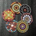 Absorbent Wooden Coaster set, "drink" spills coasters, Mandala Style