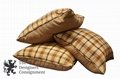 3 Brown Yellow & Gold Down Filled Plaid Designer Pillows