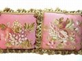 Vintage Aubusson Fruit Design Pillows with Down Inserts  1