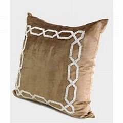 Gold Handmde Textured Frame Beaded Pillow 