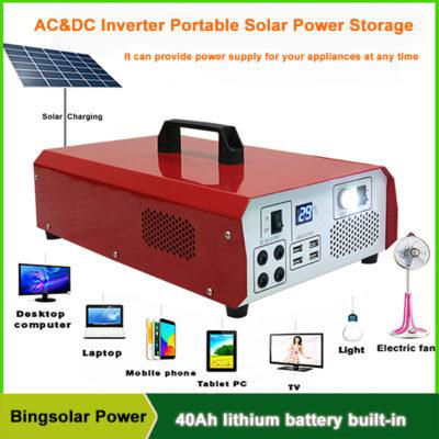 Portable solar generator lighting system outdoor 220V ac dc inverter storage pow