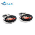 Oval shape metal cufflinks with car