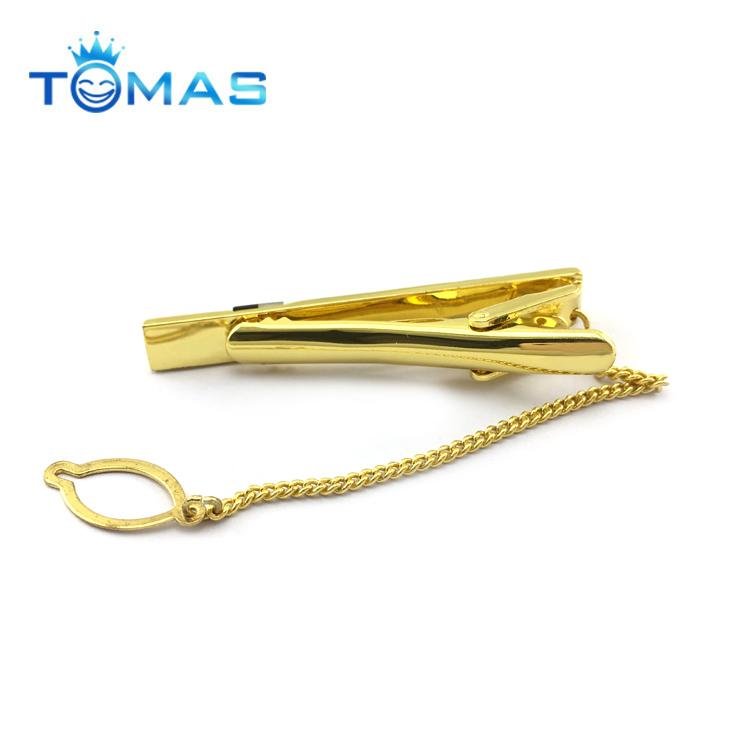 Gold plated copper mens tie clips with chain best gift for men 3