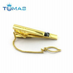 Gold plated copper mens tie clips with chain best gift for men