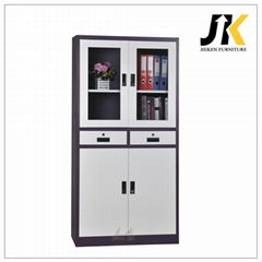 Cheap two upper glass doors metal storage cabinets with two drawers for sale