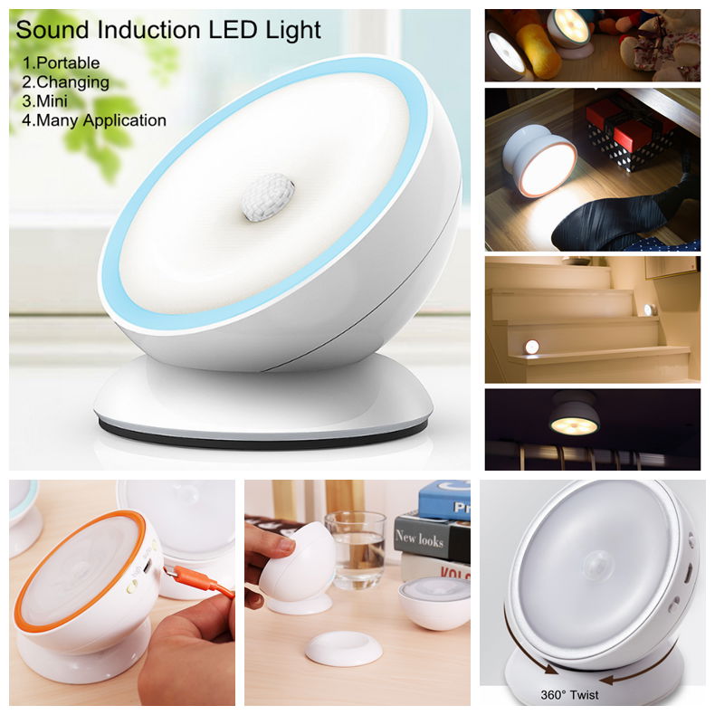 Portable mini LED sound induction chargeable night emergency light sleep lamp