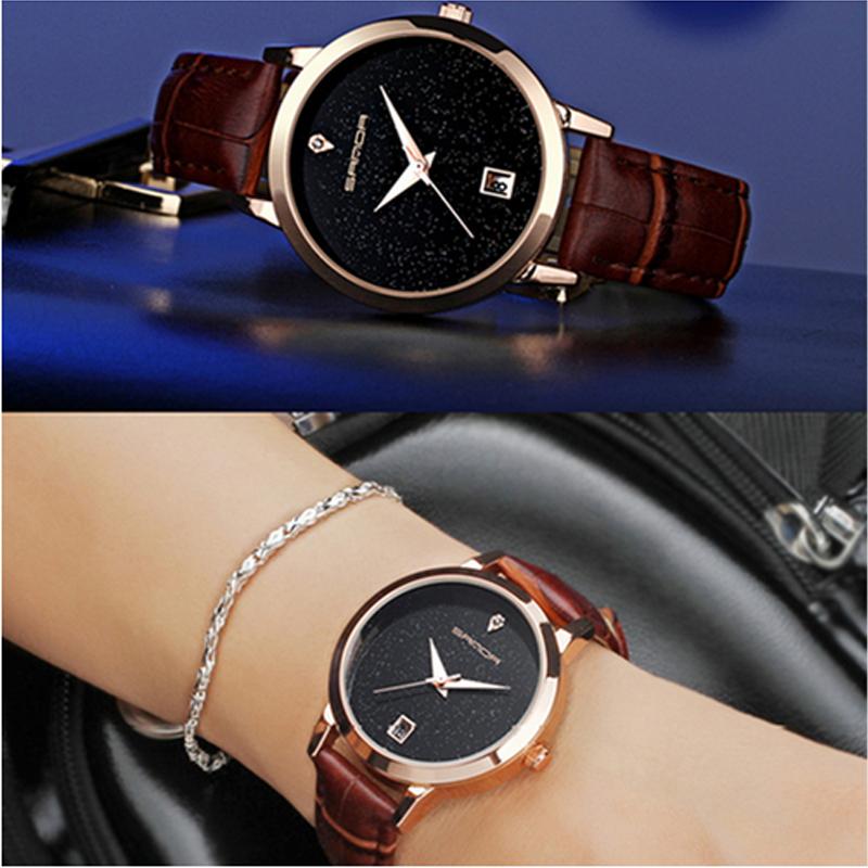 Quartz movement watch black waterproof leather female fashion romantic watch 5