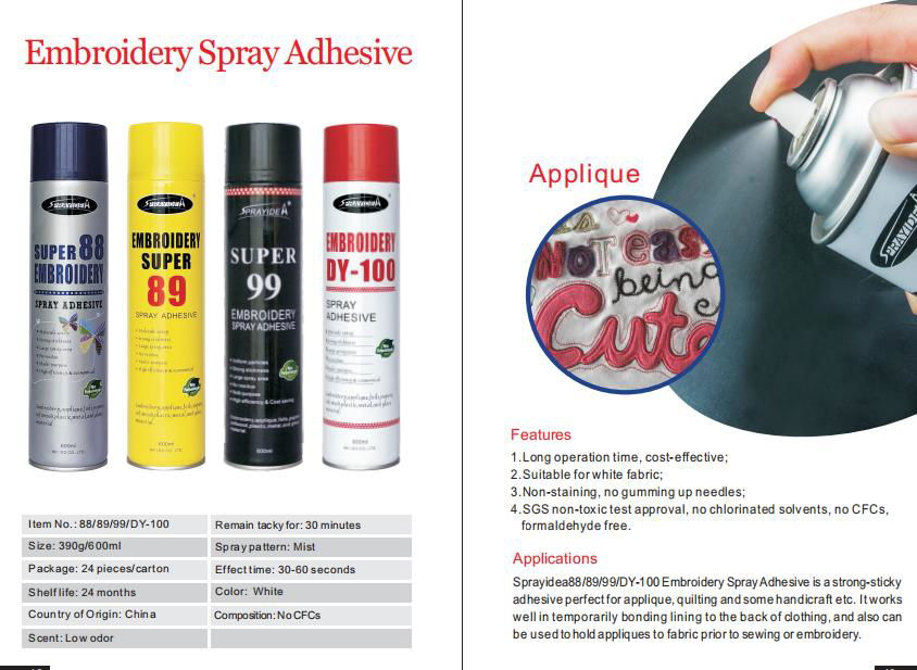Repositionable fabric spray adhesive for computer embroidery  3