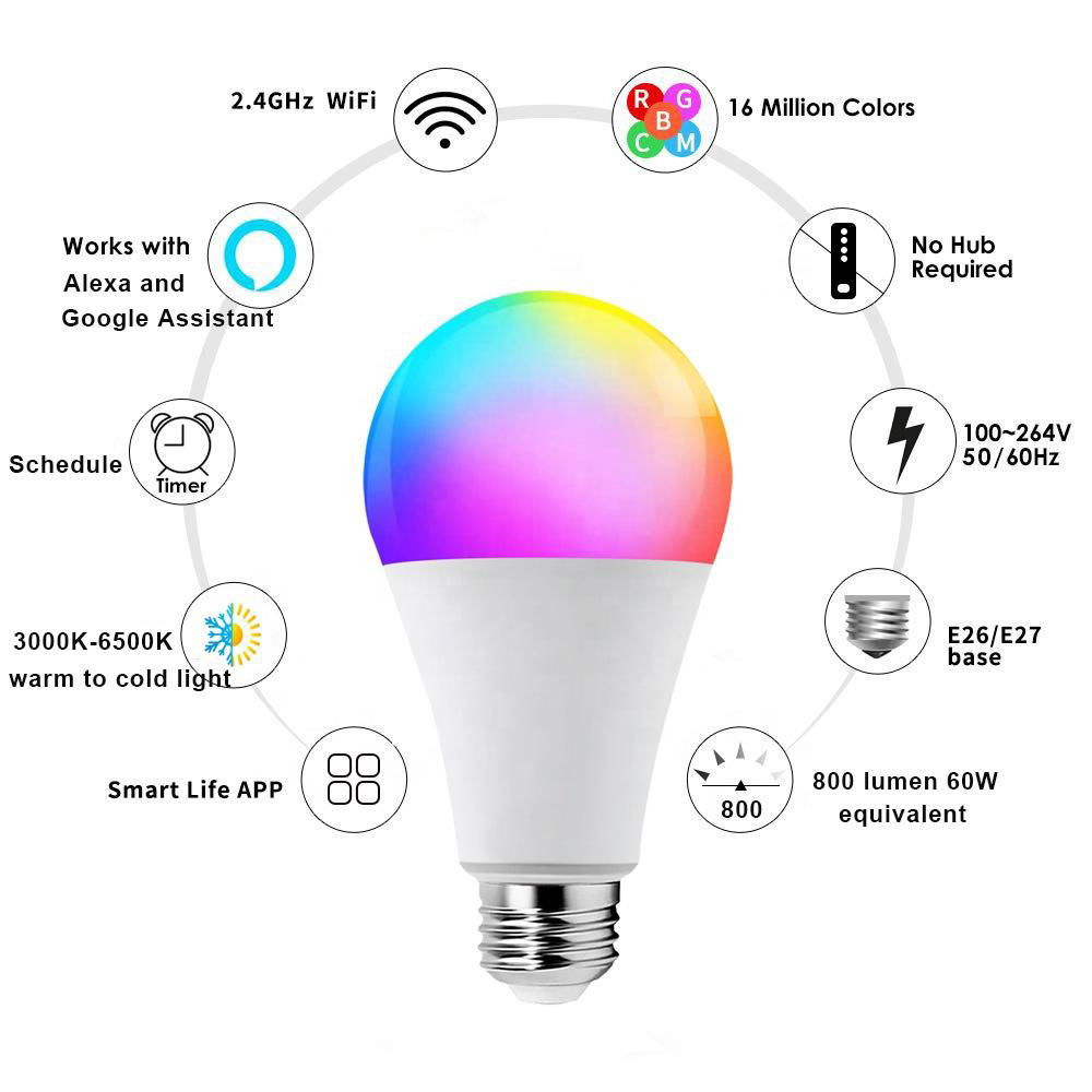  Smart Led Light Bulb Wifi 9W(60W Equivalent) RGBW+CW 2700~6000K 2