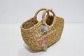 Water hyacinth straw handbag with pompoms for summer beach bad-SD8762G-1NA