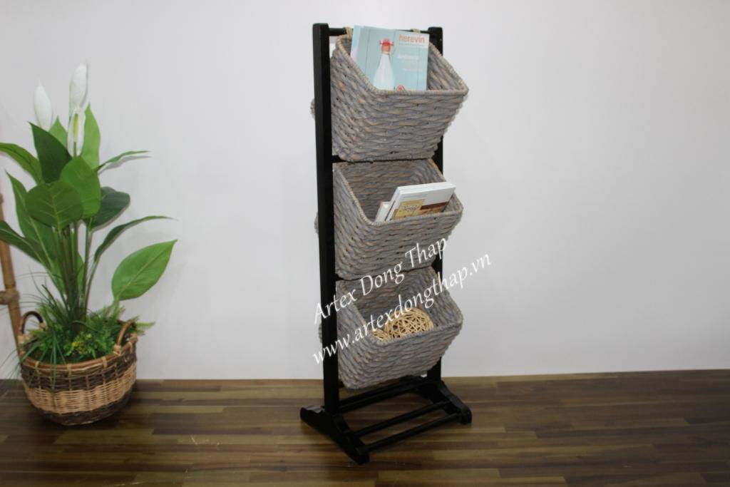 Magazine basket tower with wooden frame, for and home furniture-HG0203A-1BL02