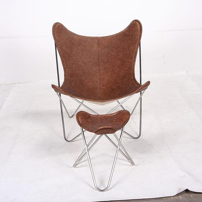 Antique reclining chair with footrest recliner leather butterfly chair 4