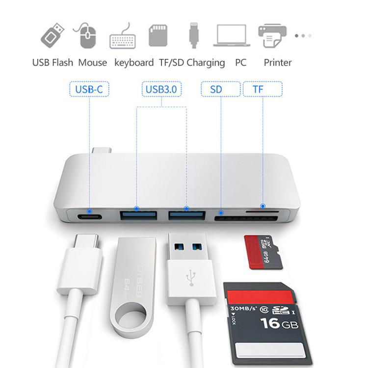 5 In 1 Multifunction USB-C Hub 3.1 Type C Splitter Combo Power Delivery Charging 4