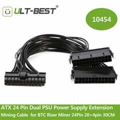  ATX 24 Pin Dual PSU Power Supply Extension Mining Cable for Computer Adaptor Ca