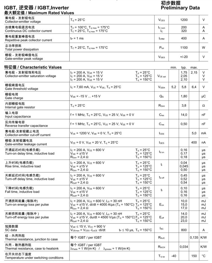 英飞凌FF200R12KT4 2