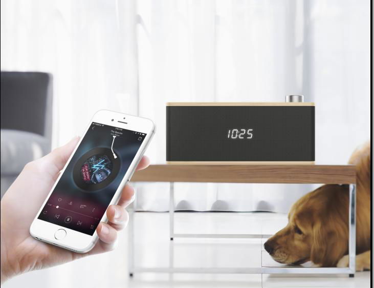 Bluetooth wood speaker with alarm clock function