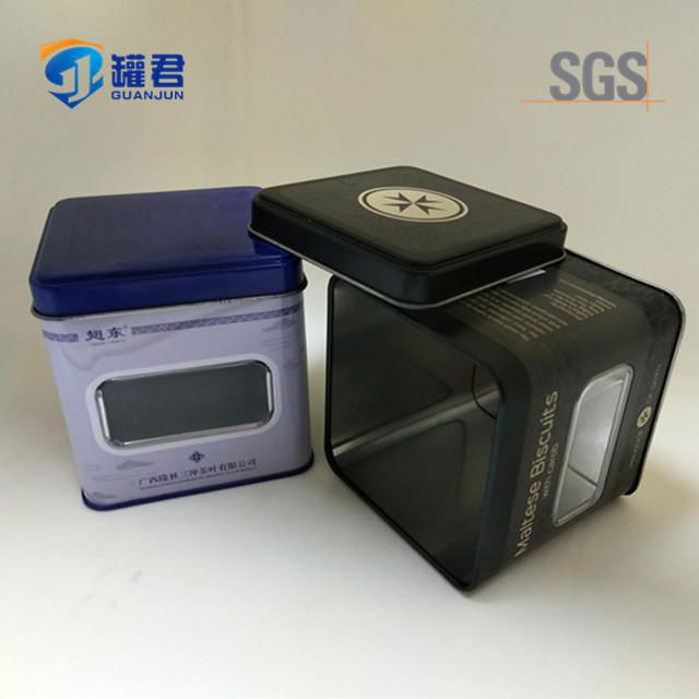 high quality square biscuit packaging tin box with clear PET window 3