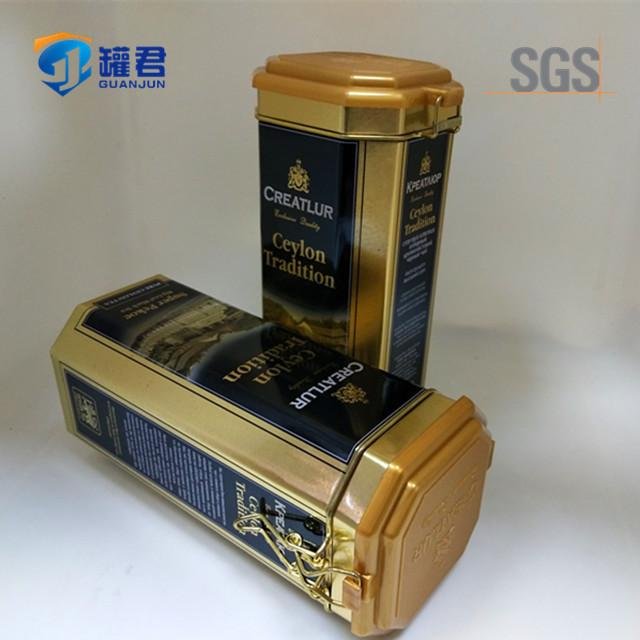 unique 8 sides tea packaging tin box with hinge lid and lock 2