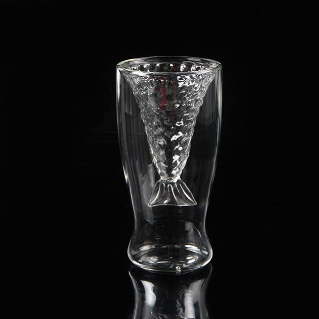 Unique shape double wall glass cup