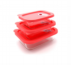 rectangular glass food container with lock lid 