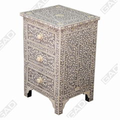 BONE INLAY 3 DRAWER BED SIDE CABINET