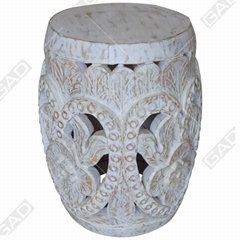 RUSTIC CARVED ROUND STOOL