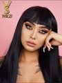 YSwigs Straight Lace Front Human Hair Wigs With Bangs Brazilian Virgin Hair 1