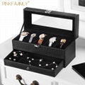 Faux Crocodile Leather Glass Lid  5-Slot Watch Box Bottom Jewelry Tray Display S 3