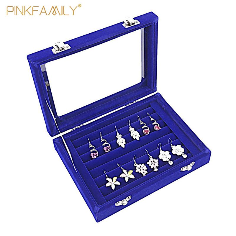 Portable Blue Velvet Ring Storage Tray Earring Display Box Jewelry Holder Case O