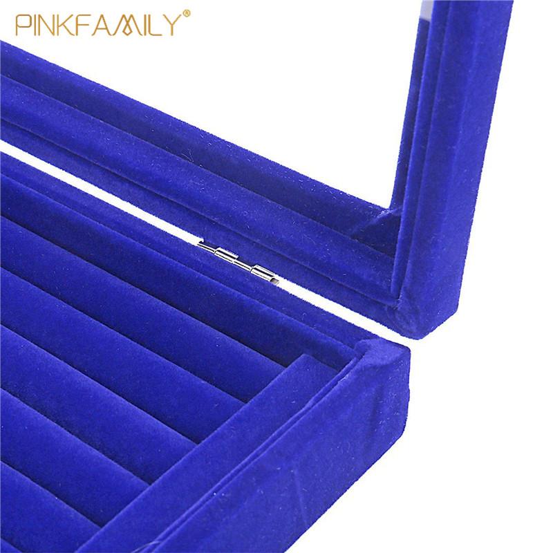 Portable Blue Velvet Ring Storage Tray Earring Display Box Jewelry Holder Case O 5