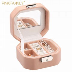 Hot Sales Faux Leather Case Travel Organizer Jewelry Box with Mirror and lock