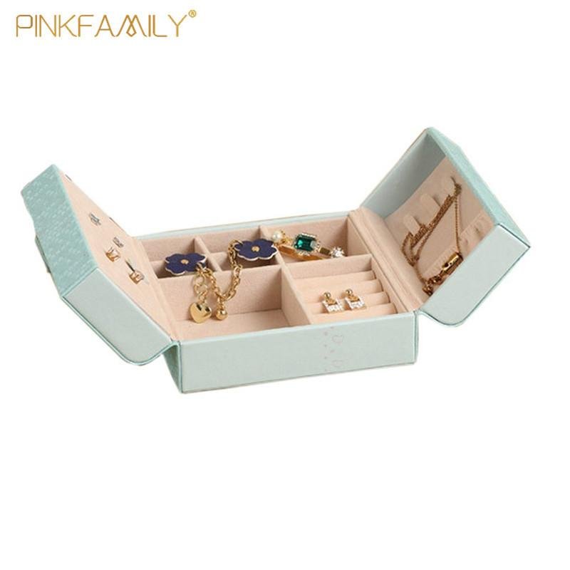Small portable leather travel jewelry case butterfly jewelry box for rings neckl 4