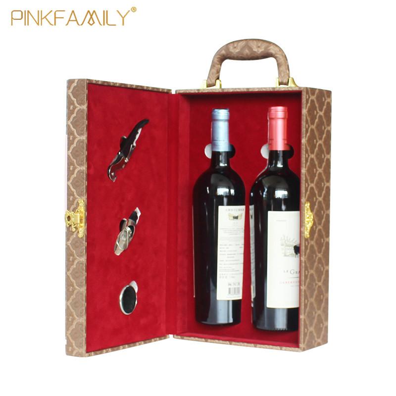 2018 Custom Leather Wine Bottle Gift Box PFCDN32 Pink Family